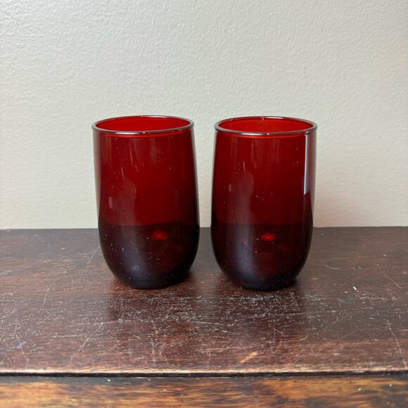Vintage Royal Cranberry Ruby Red Set of 2 Tumbler Glasses 8 Oz Retro Drinkware - Picture 1 of 8